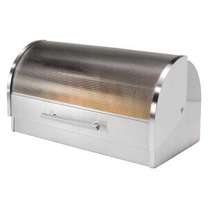 Oggi Stainless Steel Roll Top Bread Box with Tempered Glass